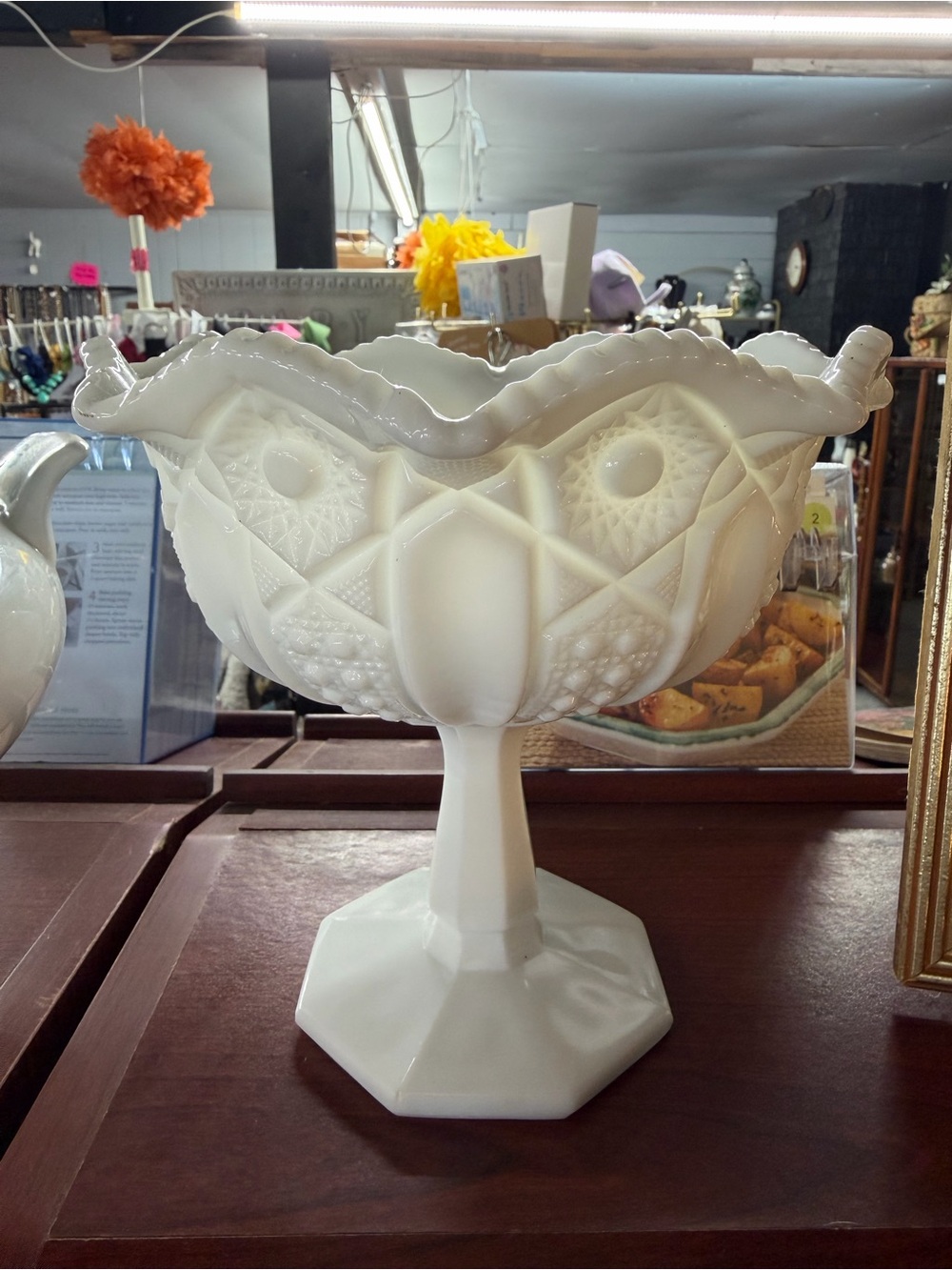 Vintage White Milk Glass Compote Pedestal Vase